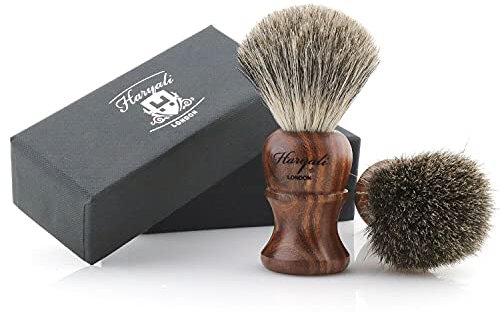 Rasierpinsel aus reinem Dachshaar, handgefertigt, 100 % echtes Holzbasis Perfekt für Nassrasur, Rasierhobel, Doppelklingenrasierer