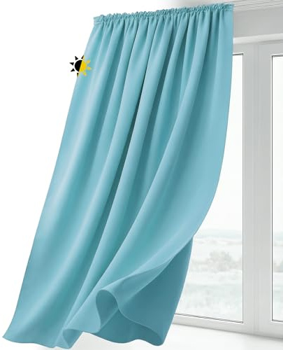 BEAUTEX Verdunkelungsgardine mit Kräuselband U-Band, Blackout Vorhang Blickdicht abdunkelnd, Größe und Farbe wählbar (Breite: 140 cm, Höhe: 145 cm, Himmelblau)