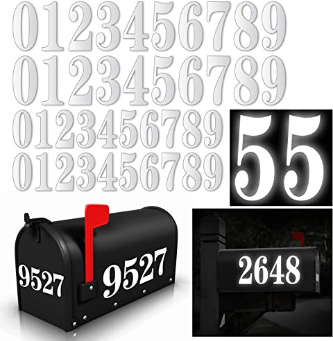 60 PCS White Mailbox Numbers, Vinyl Waterproof Stickers for Outside, Address on House, Big Mail BOX Number, 6 (3 x 4 sets, 4 x 2 set,0-9)