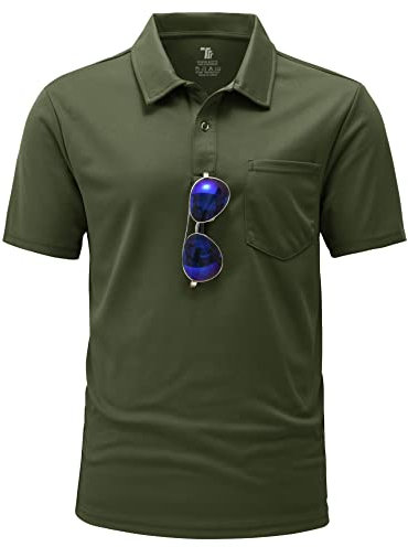 YSENTO Herren Poloshirts Kurzarm Golfshirts Atmungsaktiv Funktionell Tennis Arbeit Casual T-Shirts mit Brillenhalter(Armeegrün,3XL)