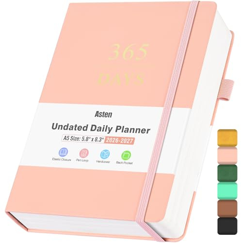 Planificateur quotidien non daté avec liste de choses à faire, planificateur à 365 jours pour TDAH, agenda pour homme et femme, organisateur de productivité avec calendrier, 21.1x14.7 cm (rose)