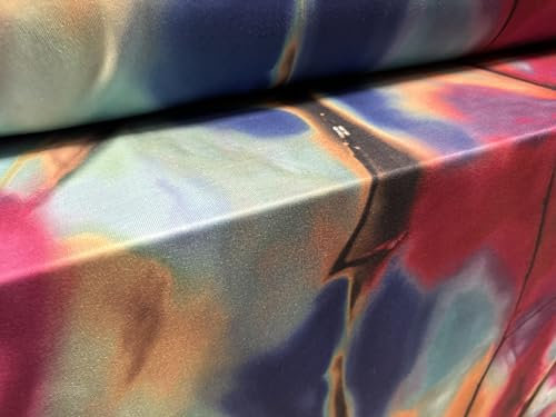 Tela para sudadera de rizo francés, por metro, estampado abstracto de remolinos, turquesa y magenta