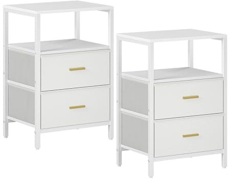Hzuaneri Mesita de Noche Juego de 2, Mesita Auxiliar con 2 cajones, Compartimento Abierto, Mesita de café, Mesita de Noche Dormitorio, para salón, Dormitorio, Blanco NS30713W