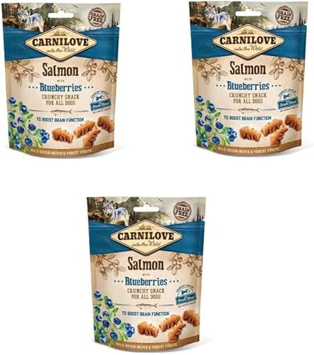 Carnilove Crunchy Snack Saumon avec Myrtilles | Pack de 3 | 3 x 200 g | Friandise avec Saumon et Myrtilles pour Chiens | Myrtille comme Source Naturelle d'antioxydants