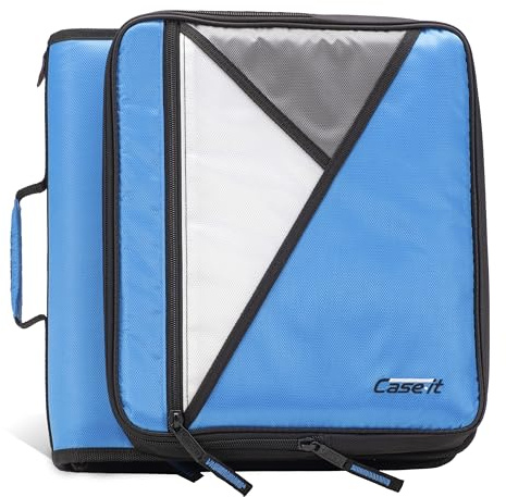 Case-it Universal Zipper Binder | 2-Inch O-Rings, 13-Inch Laptop/Tablet Padded Pocket, 400 Sheet Capacity, Multiple Storage Pockets & Shoulder Strap | School & Office Organizer | LT-007 Denim Blue