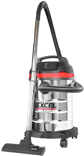 Excel 30L Wet and Dry Vacuum Cleaner - Powerful 1400W Motor, Durable Stainless Steel Tank, Lightweight & Maneuverable for Effortless Cleaning