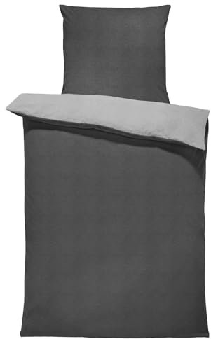 one-home Jersey Bettwäsche kuschelig Weiche Baumwolle Bettbezüge mit Reißverschluss, Größe:135x200 cm, Farbe:Melange grau
