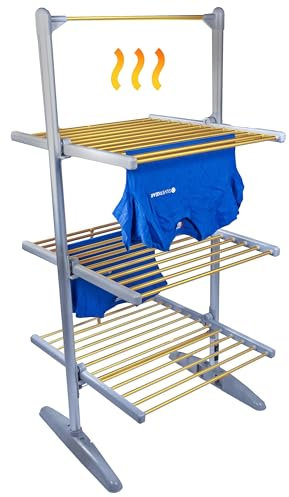 Silvergear® Elektrischer Wäscheständer Turm mit Heizfunktion | Beheizter Wäscheständer mit 20 Heizschienen | Platzsparendes Faltbares Design | 73x70x147cm | Grau