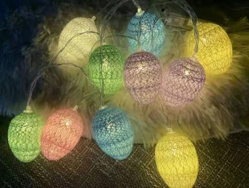 Huayifa Luci della Stringa Dell'uovo di Pasqua,Uovo Luce Decorazioni Pasquali,luce colorata a 10 LED da 2 m alimentata a batteria per interni ed esterni, la casa e la festa di Pasqua