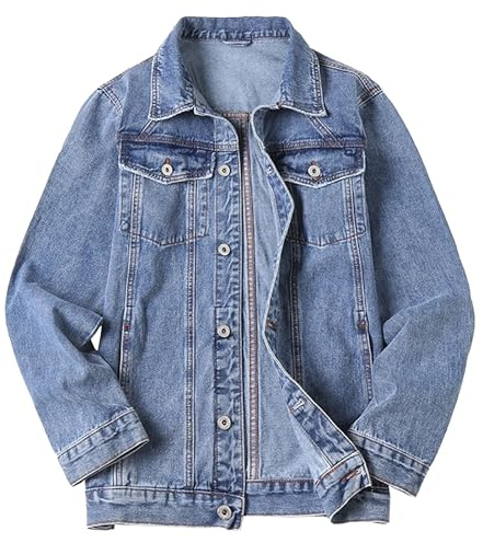 Qolkmuiy-GJ Veste en jean ajustée d'aspect usé pour homme – Veste en jean classique décontractée et déchirée avec poche avant pour l'automne (bleu clair, taille 6XL)