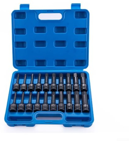 Juego de 20 llaves de vaso con enchufes de acero H6 H19 CrMo con grabado de tamaño de doble cara y forjado tratado con calor para mayor durabilidad en trabajos mecánicos y de mantenimiento