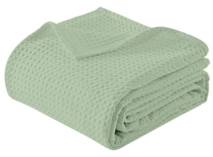 Copriletto Nido D'ape 100% Cotone Tinta Unita Singolo Piazza Mezza Matrimoniale Prodotto Italiano Waffle Leggera Letto Divano Elegante - Bianco - Singola175x280Cm (Verde salvia, Matrimoniale260x280Cm)
