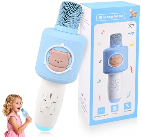 ZWOOS Microfono Karaoke Bambini Microfono Giocattolo Microfonos Wireless Bambini con Bluetooth, Effetti Cambio Voce e Luci LED 4-5 Ore Autonomia Microfonos per Bambinis 2 Anni per Party Famiglia, Blu