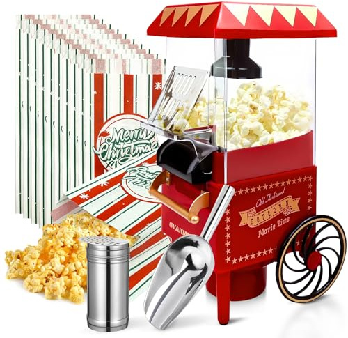GVAKMM Popcorn Machine, Hot Air Popcorn Maker Kit Gift Box, Portable Home Popcorn Popper Machine, 10-Cup,Oil-Free,Retro Style,Compact and Cute