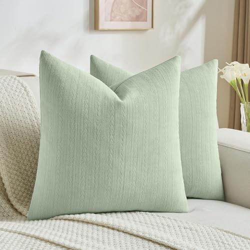 Ystyle Federe Cuscini Divano 40x40 Set da 2, Federe per Cuscini Arredo con Motivo a Spighe, Divano Copricuscini Moderno Morbido Resistenti, per Soggiorno Camera Balcone Esterno, Verde Salvia