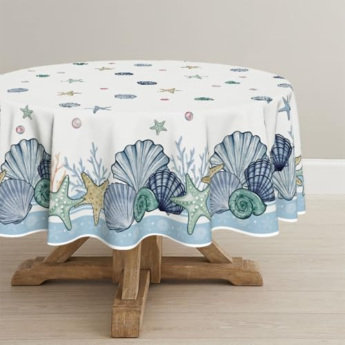 Artoid Mode conchiglie perle stelle marine coralli oceani tovaglia estiva rotonda 120 cm, stagionale, antimacchia, biancheria da tavola, decorazione cucina per feste