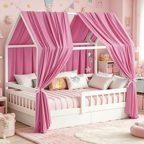 YushengTai Dosel De Cama Casera Rosa, 2 Piezas Dosel De Cama Casera 270 x 67 cm, Cortinas De Dosel para Niñas Y Niños, Infantil Decoración Habitación Infantil