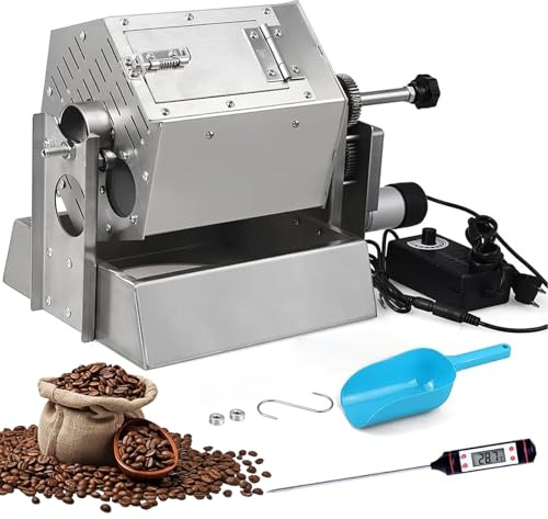 Tostador eléctrico de granos de café – Tostador de tambor de 3,4 L con termómetro para un tostado uniforme – Ideal para granos de café, nueces, semillas y granos – Uso doméstico y cafetería