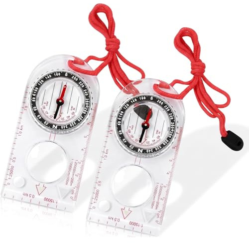 2PCS Boussole,Boussole Randonnée,BoussoleMilitaire avec Déclinaison Réglable,Boussole de Navigation Transparente,Boussole d'orientation,Il Convient à La Randonnée,Au Camping Et Aux Sports De Plein Air