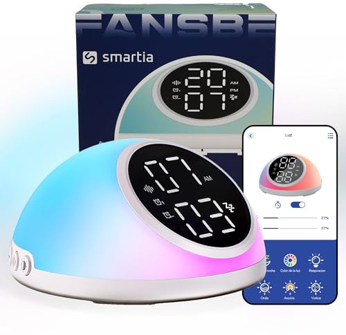 smartia - Despertador Inteligente Modelo 2026 Pro, Despertador Digital con App Programable, Despertador Solar y 20 Sonidos de Naturaleza, Alarma con luz de Amanecer, Reloj Despertador Digital