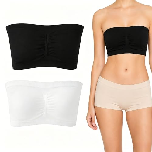 LSYZHX Strapless Bras for Women, Seamless Bandeau Bra, Bandeau Top with Built-in Bra, Wireless Tube Bralette for Dresses and Daily Wear