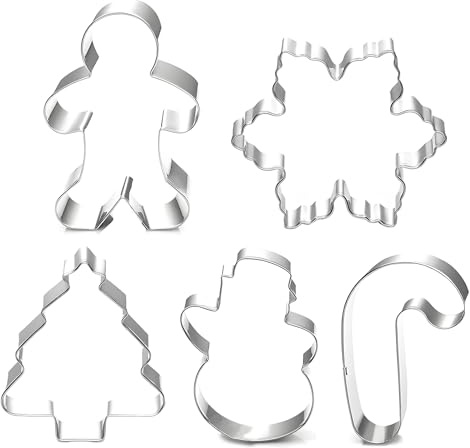 Christmas Cookie Cutter Set - 5 Piece Holiday Cookies Molds - Snowman, Christmas Tree, Gingerbread Man, Candy Cane, Snowflake
