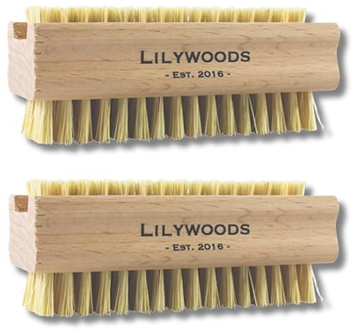 Lilywoods Extra Tough Wooden Nail Brush with Strong Cactus Double Sided Bristles - Twin Pack