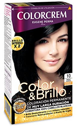 Colorcrem Color & Brillo Tinte Permanente Mujer, con Tratamiento Nutri-Protector al Aceite de Argán, + 45% de Producto, Disponible en Más de 20 Tonos, Tono 10 Negro Intenso