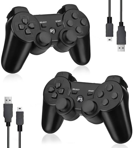 2 Pack PS3 Controllers Wireless,Powerextra Replacement PS3 Controller with 6-axis & Dual Shock & Rechargeable 360° Joysticks Compatible with Controller Remote with 2 USB Charging Cords