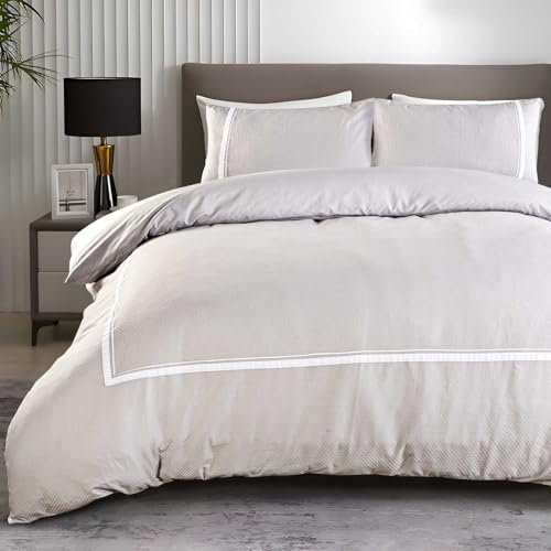Nimsay Home Chrono Hotel Quality Embroidered 100% Egyptian Cotton Duvet Cover and Pillowcase Bedding Set (Single, Grey)