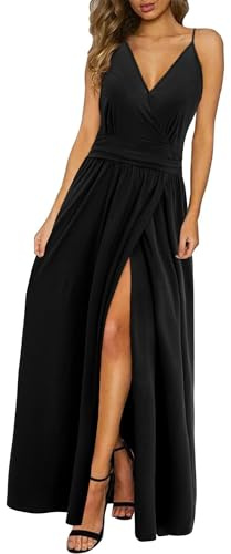 Newshows Femmes Eté Profond Décolleté en V Loisirs Robe Spaghetti Imprimé Fleur Split Maxi pour la fête de Plage