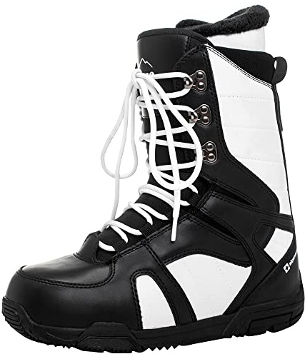 Alpine Swiss Men's Snowboard Boots | Waterproof, Custom-Fit Liner, Medium Flex for All-Mountain Riding, Winter Snow Boots Black White 8 M US