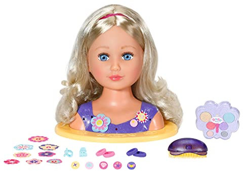 BABY born Zapf Creation 835234 Sister Styling Head - Schminkkopf, Frisierkopf mit hochwertigen Langen blonden Haaren, Haargummis, Klammern, Bürste, Haarband, Schminke für Puppe und Kinderhaut