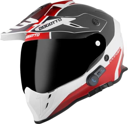 Bogotto H331 BT Tour EVO Bluetooth Casco Enduro, Nero Opaco/Rosso/Bianco, M