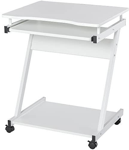 HOMCOM Bureau Informatique Roulant - Bureau Mobile - Table d'ordinateur - Tablette coulissante Clavier + étagère - Blanc
