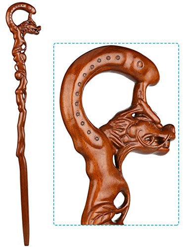 Canne en Bois Robinet Bâton De Marche Séquoia Vieil Homme Béquilles Sculpture sur Bois Cadeaux d'anniversaire Bâtons Antidérapants,H