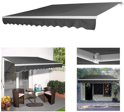 LARS360 Tenda da sole per balcone, 300 x 250 cm, in alluminio, con manovella, impermeabile, grigio scuro per terrazza e balcone