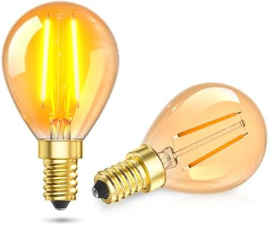 Aurax 2W E14 LED Nachtlicht Glühbirnen, Retro G45 Golf Ball Licht Bernstein Glas, Kleine Edison E14 LED Vintage Glühbirne 2200K Ultra Warmweiß 20W Äquivalent für Salz Lampe Tischlampen, 2er-Pack
