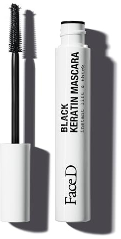 Face D - Schwarze Keratin Mascara, 10 ml, Volumenaufbau Waterproof mit Pflanzenkeratin, Intensives Schwarz