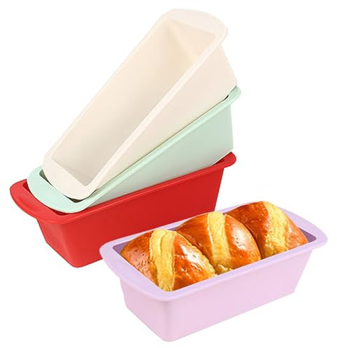 Confezione da 4 mini teglie per pagnotta in silicone, piccole teglie colorate per pane, antiaderenti, rettangolari, a sgancio rapido, per friggitrice ad aria, vassoio per la preparazione del pane