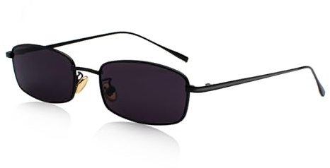 XDGBGFN Occhiali da sole classici vintage rettangolari retrò sottili montatura in metallo occhiali da sole per uomo donna, nero/grigio