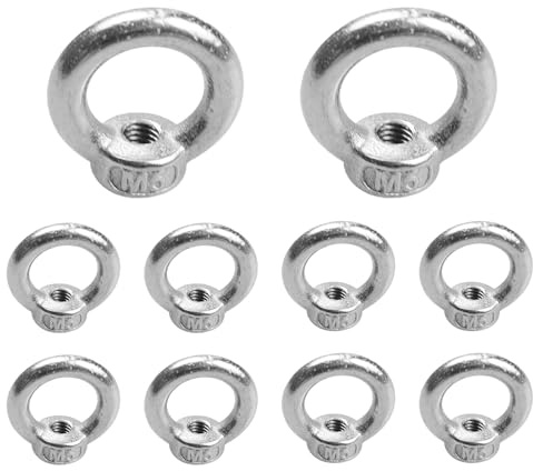 PDETVEO 10PCS M5 Lifting Eye Nuts, Stainless Steel Female Threaded Fastener, Ring Shaped Eye Bolts for Marine, Construction
