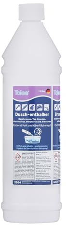 Toiee duschavkalkningsmedel (1 000 ml). Tar bort kalk och ytrost. Handduschar, toppduschar, vattenmunstycken, pärlatorer och beslag