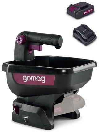 Scheppach Gomag Akku-Handstreuer GO-GSS800 | 5 m Streubreite | Streubehälter 3,5 L | Flächenleistung 800 m² | 8-stufige Streumengen-Regulierung | inkl. 2,Ah Akku & Ladegerät