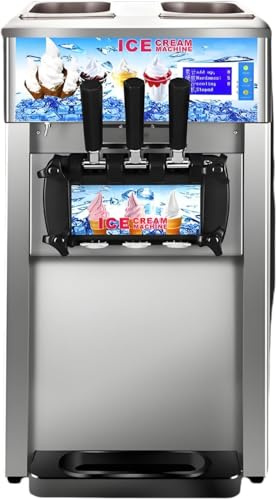 Machine à Crème Glacée Commerciale 18 L/h 1200 W 3 Saveurs, Machine à Glace Italienne Trémie 2x3 L, Crème Glacée Molle Commerciale, pour Yaourt Café Snack-Bar Restaurant Supermarché