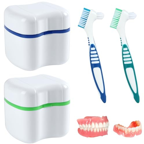 Flintronic 2PCS Caja de Prótesis con Colador, Caja Ferula Dental, caja de Baño de Dentadura Dental, cubierta Portátil para caja para Dentaduras para Guardar y Limpiar Dientes Postizos