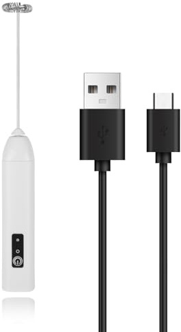 Mousseur à Lait Électrique Rechargeable à Main, Mousseur USB-C 3 Vitesses, Mixeur à Mousse Portable avec Fouet Inox Détachable pour Café Matcha Protéine