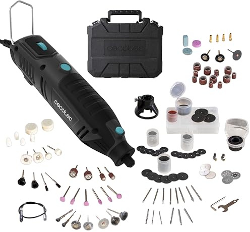 Cecotec Multiherramienta Rotativa con Cable - 256 Accesorios de Corte - Multihand 200 Power - Potencia 200W, Extensor Flexible, Velocidad Regulable, Corte, Lijado y Pulido, Incluye Maletín