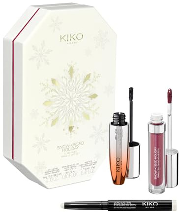 KIKO Milano Snow-Kissed Holiday Glam-Faves Make Up Gift Set, Kit De Regalo De Maquillaje: Máscara De Pestañas Efecto Volumen, Labial De Mate A Brillante Y Sombra De Ojos En Stick