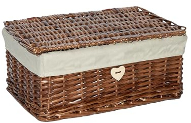 Wickerfield Medium Brown Wicker Storage Hamper Basket Box with Lid & Liner